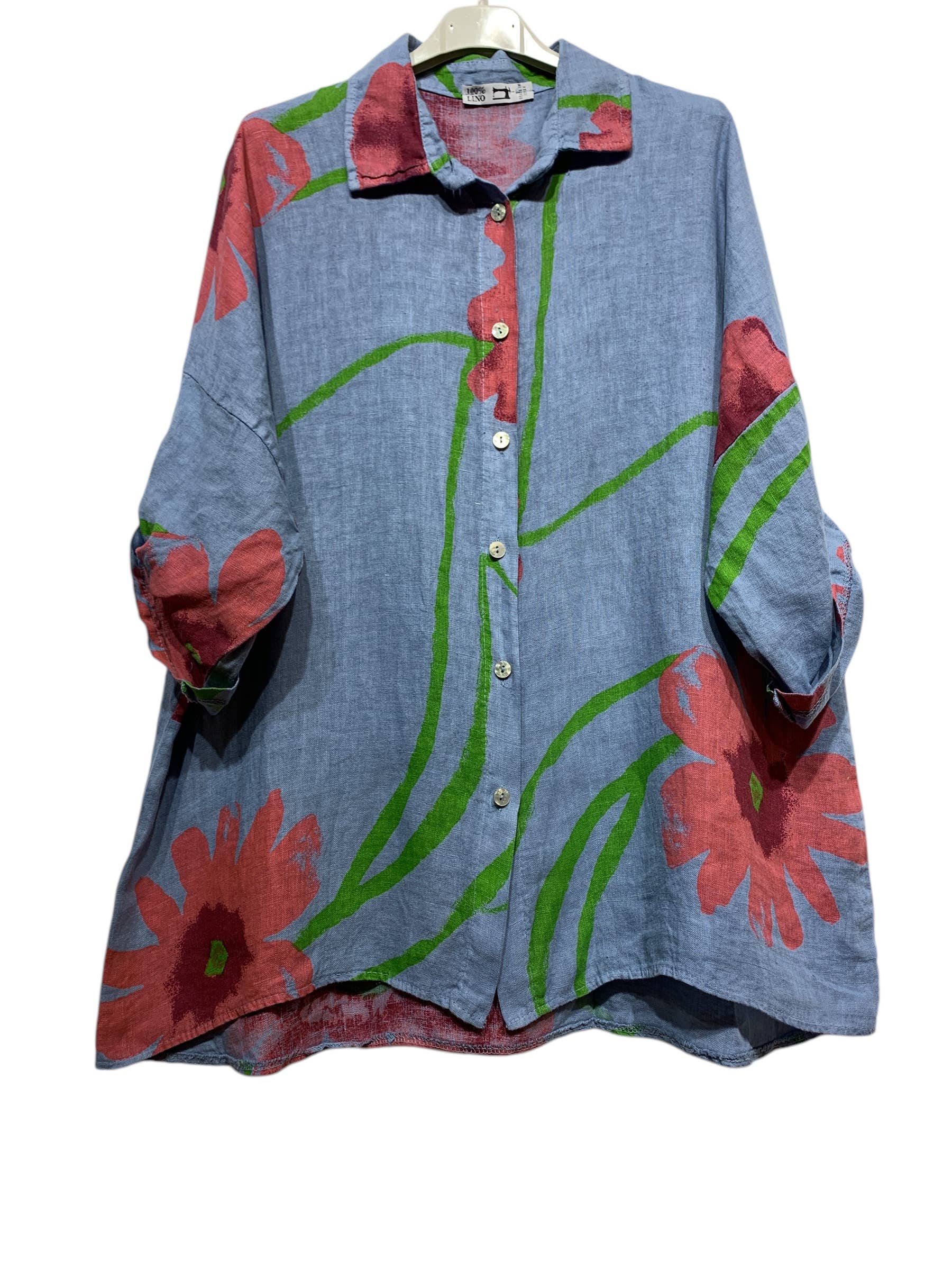 LINEN & COTTON HOUSE – wholesale Tröja med knappar – Dam – Tunika 09002 i 100 % lin, Fiore-mönster19