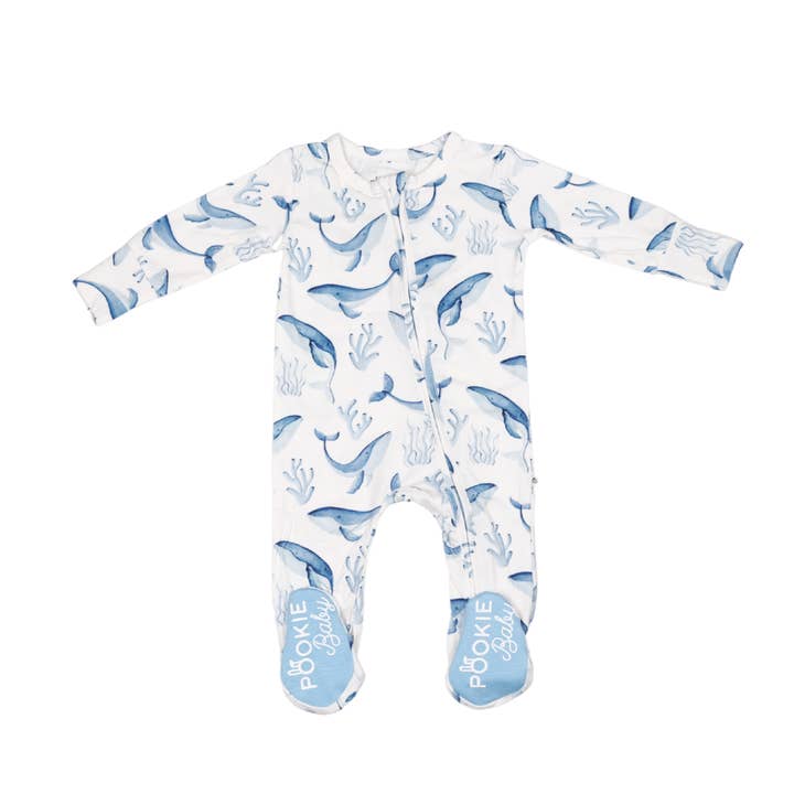 Whale Bamboo Viscose Pookie Jamas Zipper Footies for wholesale by Pookie Baby