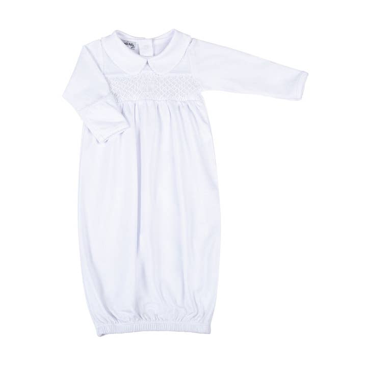 Blessed Smocked Long Sleeve Gown - White for wholesale by Magnolia Baby