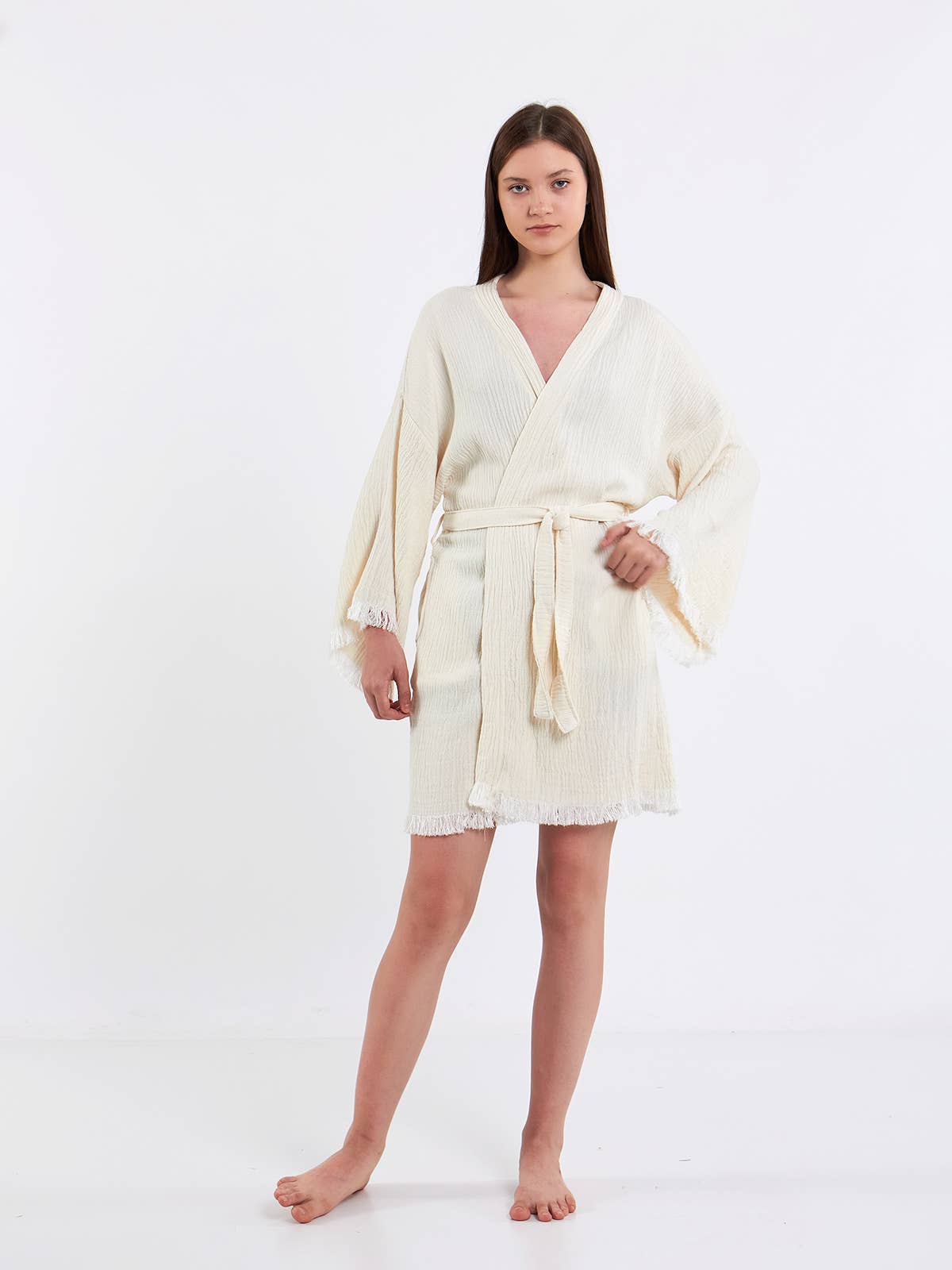 Yaz Concepts - Wholesale Kimono - Women's - White Bride Script Bridal Party Get Ready Short Kimono Robe 2