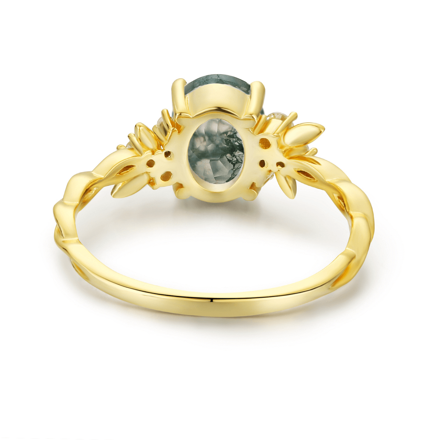 Azura Jewelry - Wholesale Band/Stacked Ring - Enchanted Garden Oval Cut Moss Agate Ring (Yellow Gold)©4
