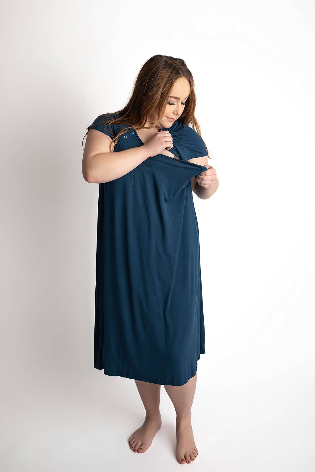 Three Little Tots - Wholesale Dress - Maternity - Navy Blue Maternity Mommy Labor and Delivery/ Nursing Gown4