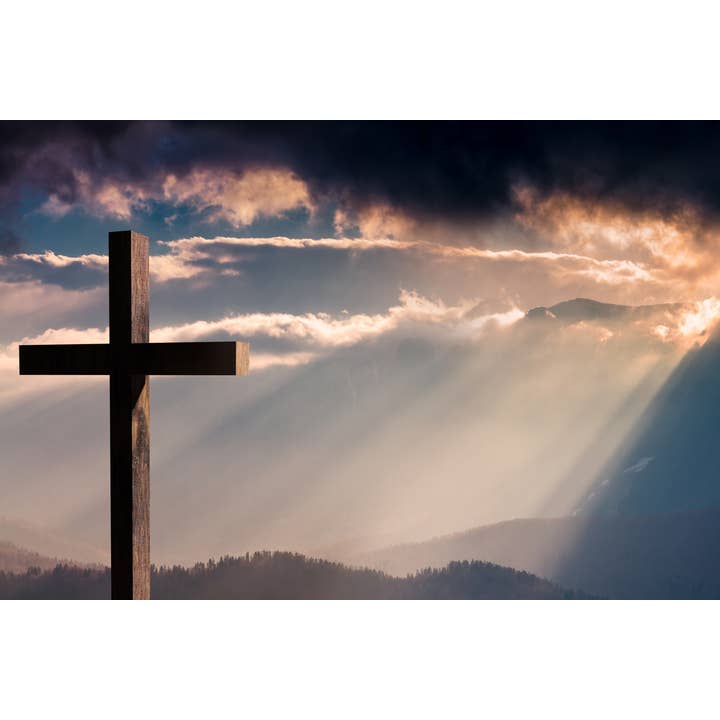 Träkors Krucifix Dramatisk Färgglad Solnedgång Foto Konsttryck Affisch för wholesale av Gotham Gifts