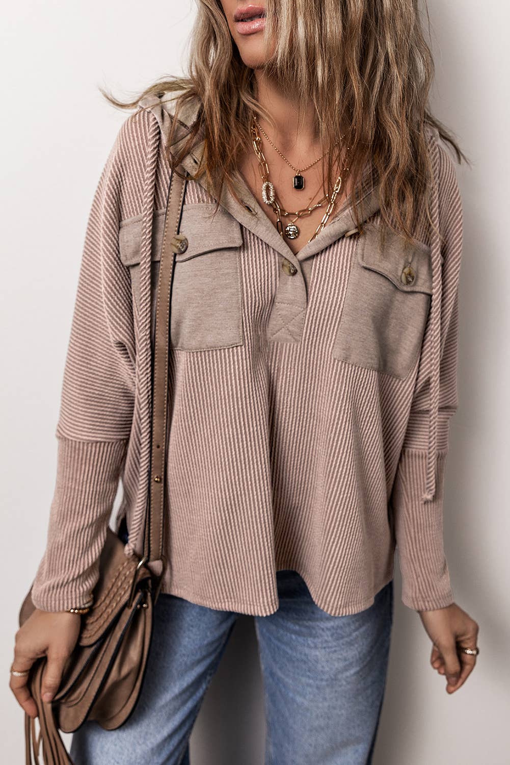 As shown Flap Pocket Patchwork Corded Drawstring Hoodie | S-XL for wholesale on Faire2