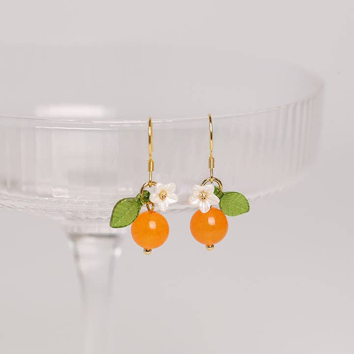 Haengseongworkshop - Wholesale Dangle Earrings - 18K Gold Plated S925 Silver 8mm Orange Agate Earrings Dangle