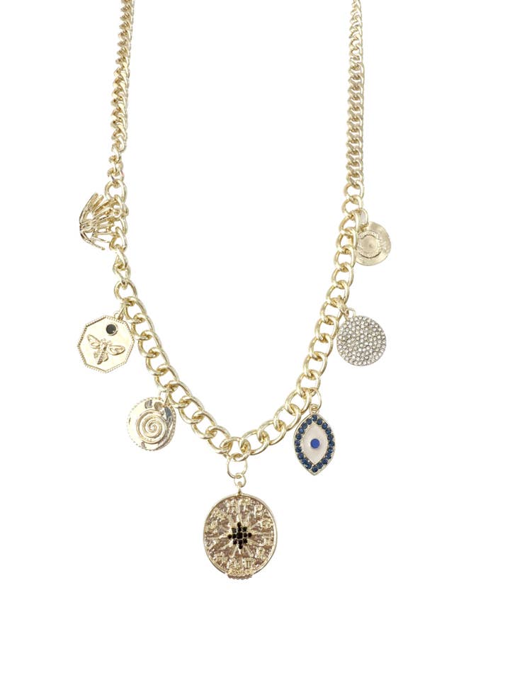 Mia Multi Coin Charm Necklace for wholesale by Gemelli