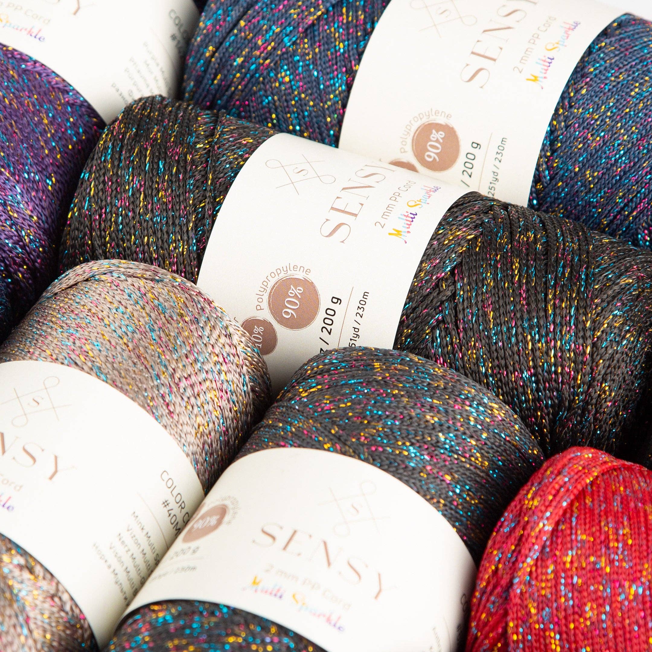 Sensy - Wholesale Yarn - Sensy Premium 2mm Multi Sparkle - 251 yards 90% Polypropylene / 10% Polyester Macrame Cord14