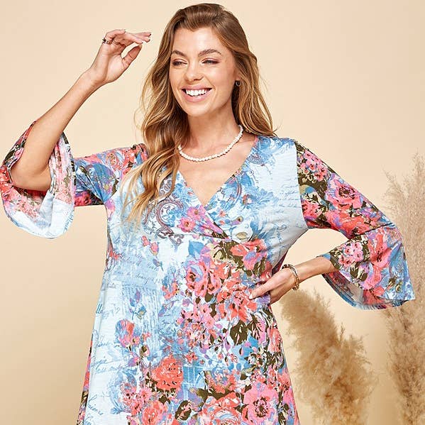 SPT5198 - WOMEN FLORAL PRINT 3/4 SLEEVE TUNIC TOP and other Purchase Wholesale tuniche prima comunione. Free Returns & Net 60 Terms on Faire trending on Faire.