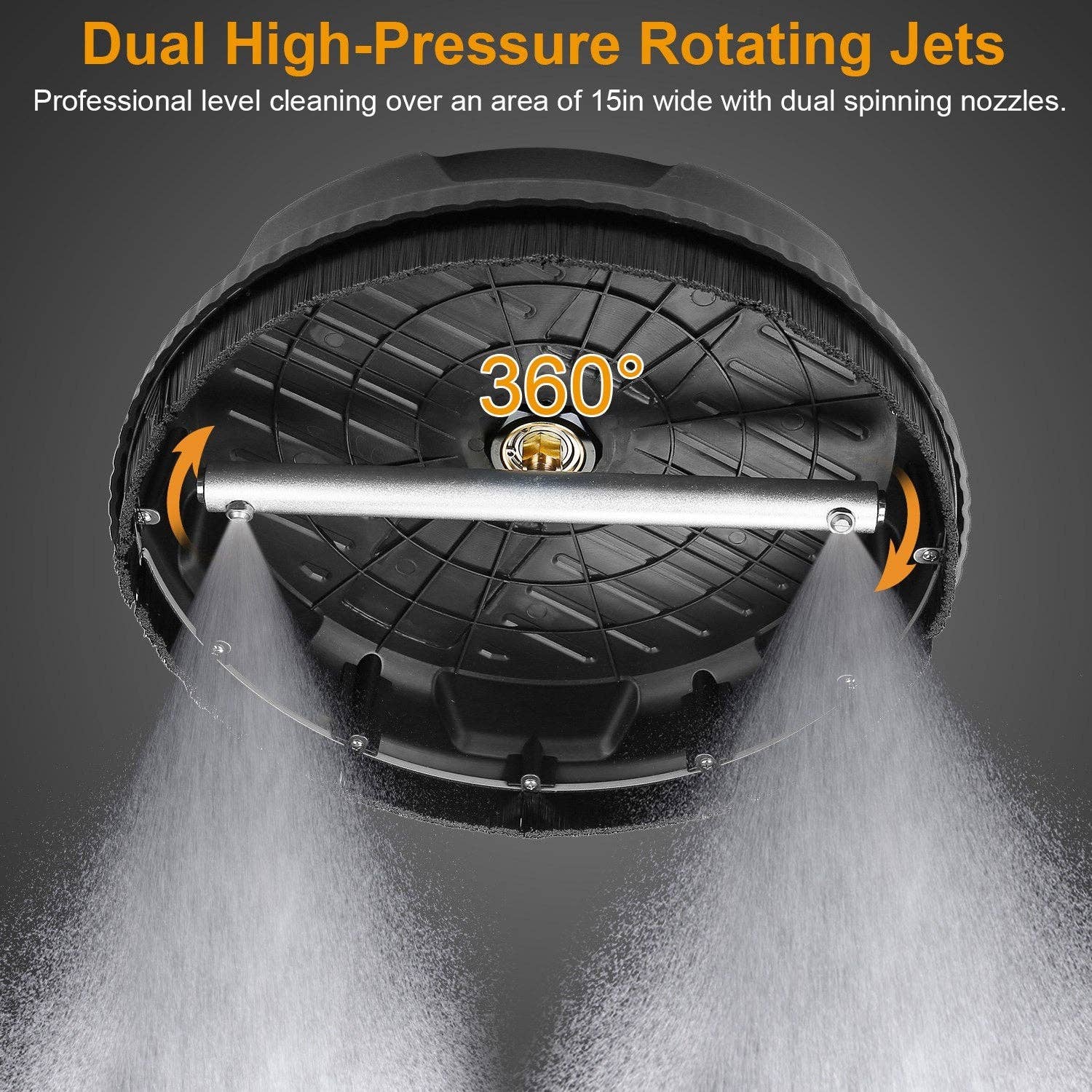 Black 15in High Pressure Flat Surface Cleaner 4000PSI Disc Power Washer Broom for wholesale on Faire4