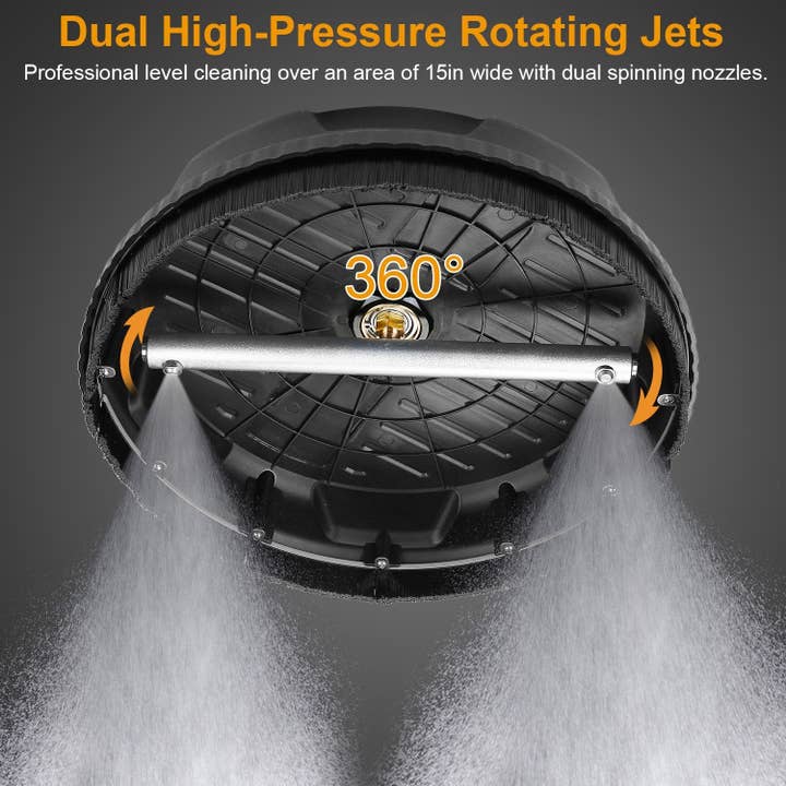 Black 15in High Pressure Flat Surface Cleaner 4000PSI Disc Power Washer Broom for wholesale on Faire4