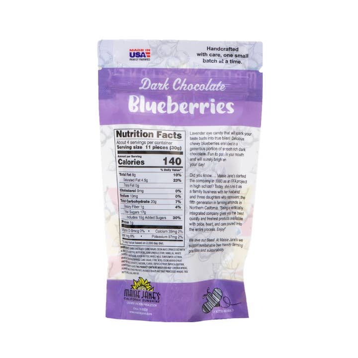 Maisie Jane’s - Wholesale Chocolate Covered Sweets - Dark Chocolate Blueberries 4 oz. - Reclosable Pouch2