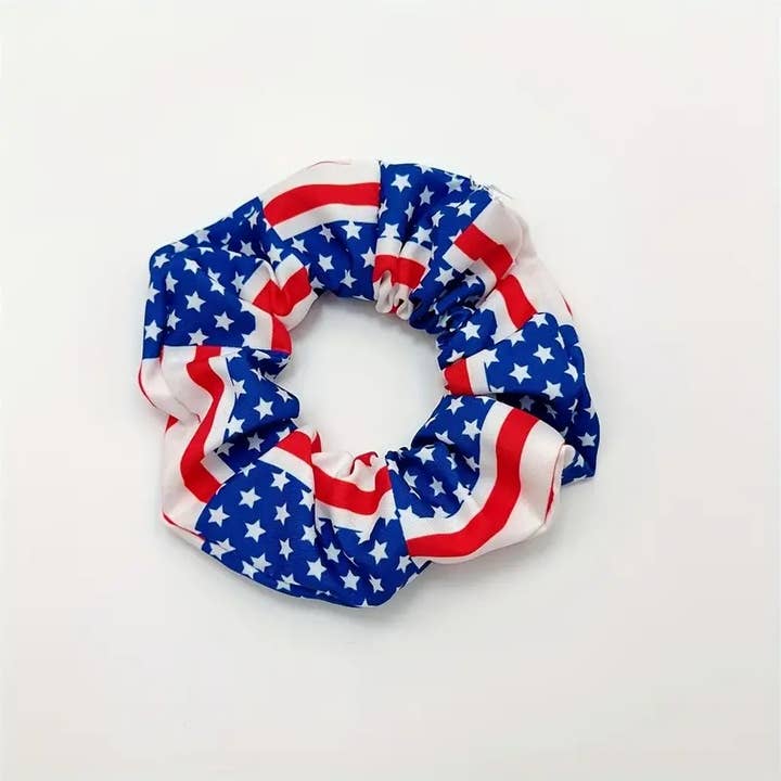 Sparkling Extras - Wholesale Scrunchie - Women's - 4th of July Women Patriotic Star USA Flag Scrunchie