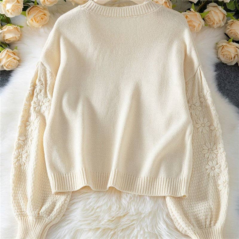 CREAMY Embroidered Daisy Knit Sweater for wholesale on Faire1