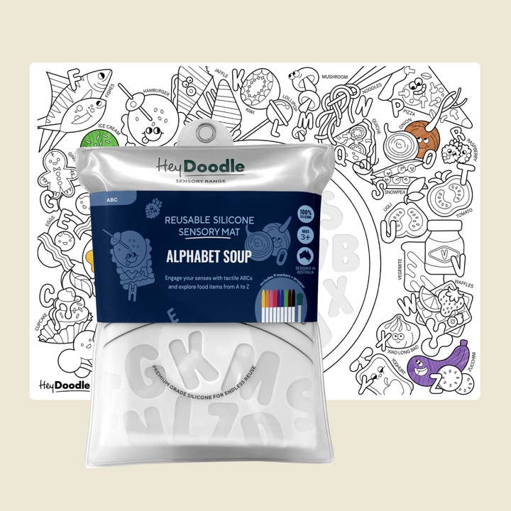 Alphabet Soup Sensory Coloring & Doodle Mat for wholesale by HeyDoodle