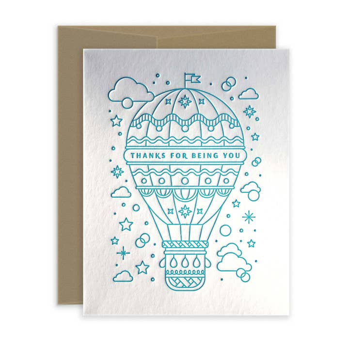 Carte de vœux Letterpress Thanks for Being You Balloon pour la vente par Lickety Split Press