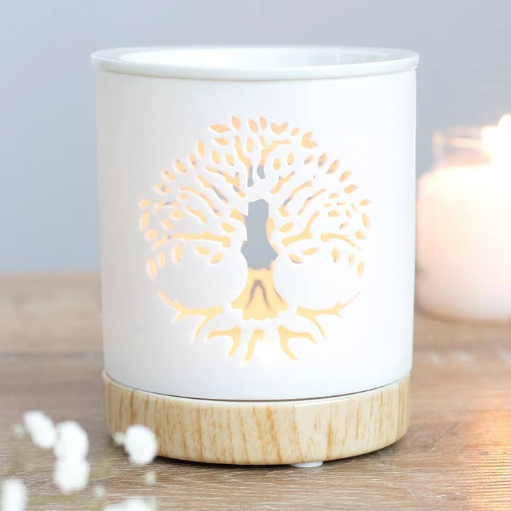 White Tree of Life uitgesneden oliebrander en wasverwarmer voor wholesale door Something Different Wholesale