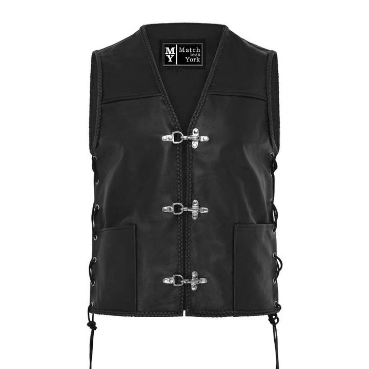 Men Heavy Buckled Zipper Braided Rocky Biker Motorcycle Vest for wholesale by Matchless York