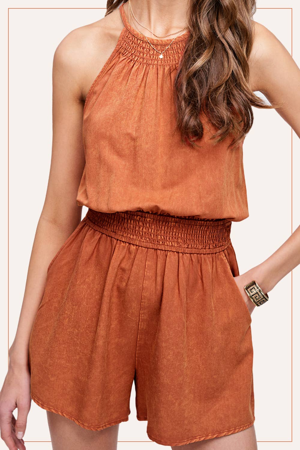 La Miel - Wholesale Romper - Women's - HCD9313-Mineral Washed Sleeveless Mini Romper with Pocket7