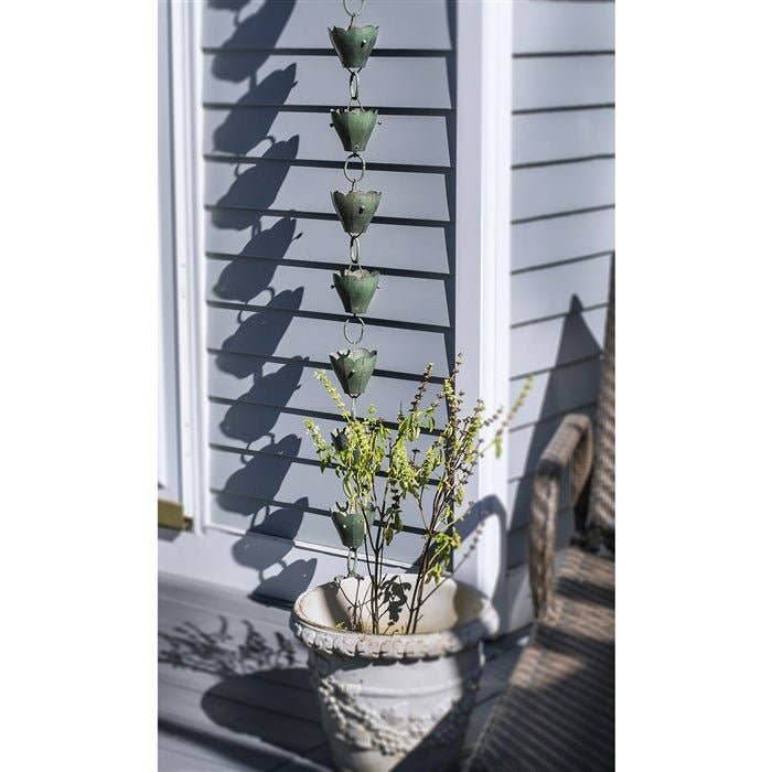 Good Directions - Wholesale Outdoor Ornament/Decor - Tulip Rain Chain Verde - 8.5 ft., with 13 Large Cups2