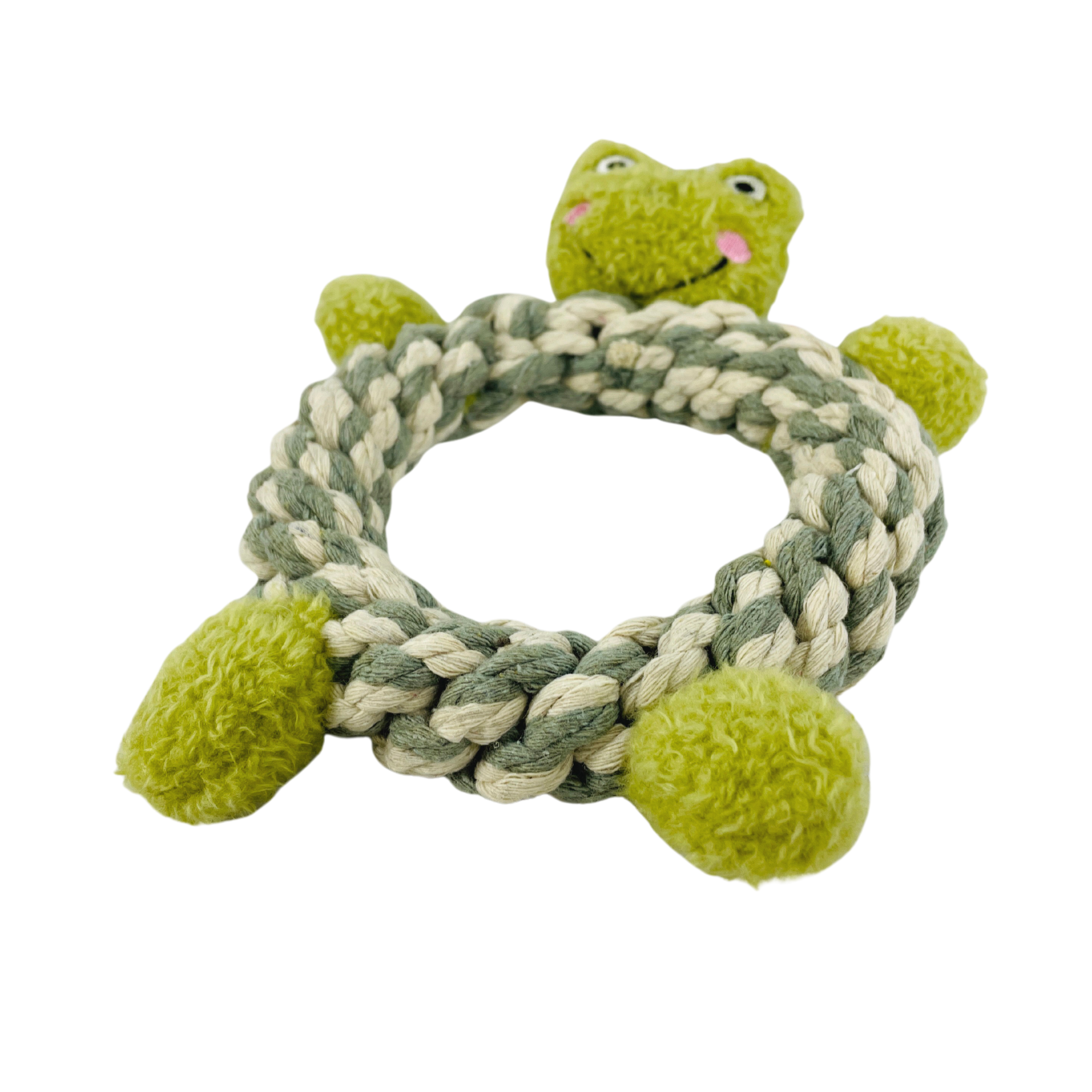 Monli Handcrafted Pet Toys – Großhandel Haustier-Quietschspielzeug – Hund – Eco-Frog Makramee-Hundespielzeug aus Plüsch, quietschend, modisch3