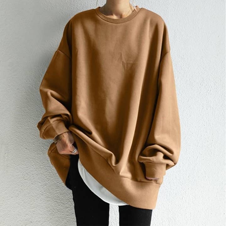 UZ Wholesale Store - Wholesale Sweatshirt - Women's - Loose Fit Round Neck Solid Color Sweater3