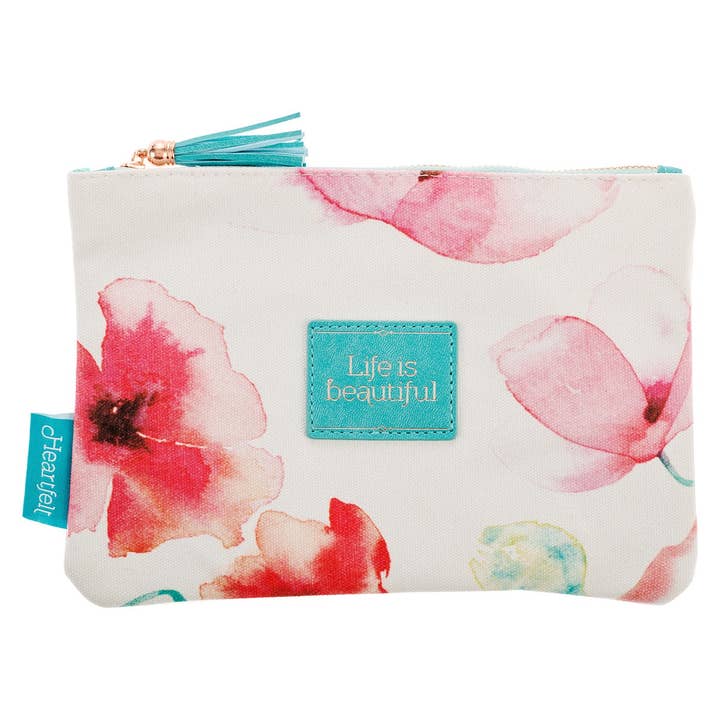 Zipped Pouch Canvas Coral Poppies Beautiful for wholesale by Christian Art Gifts