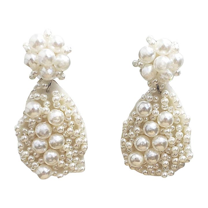 Bijoux Envie Statement Jewelry - Wholesale Dangle Earrings - Pearl Earring | Coastal Earring | White | Teardrop | Boho