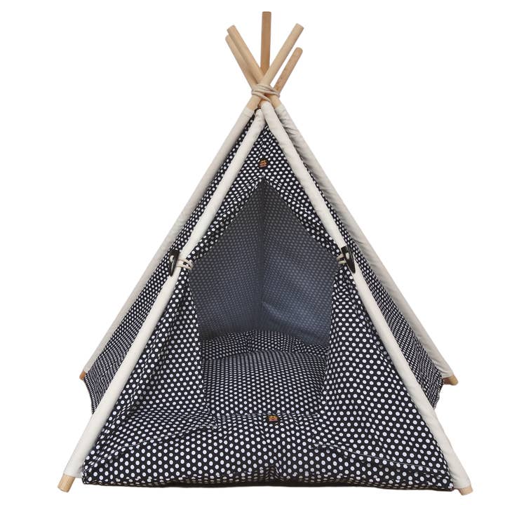 Black Polka Dog Teepee Tent for wholesale by Pebblina