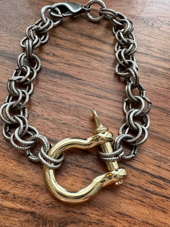 Gold Shackle Chain Bracelet for wholesale by Loulu Designs