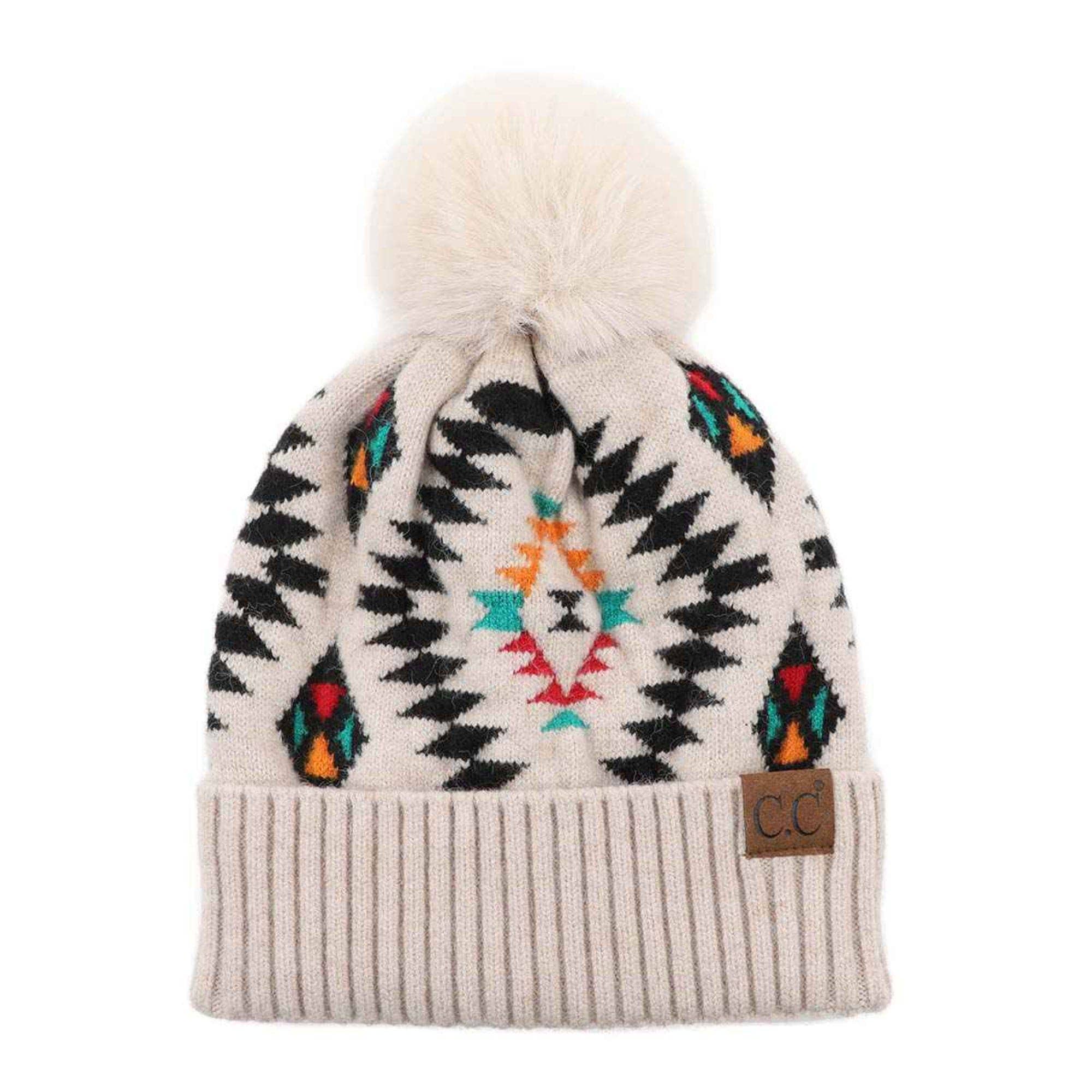 MiMi Wholesale - Wholesale Beanie - Women's - HAT3001 Elena Aztec Pattern Pom Beanie0