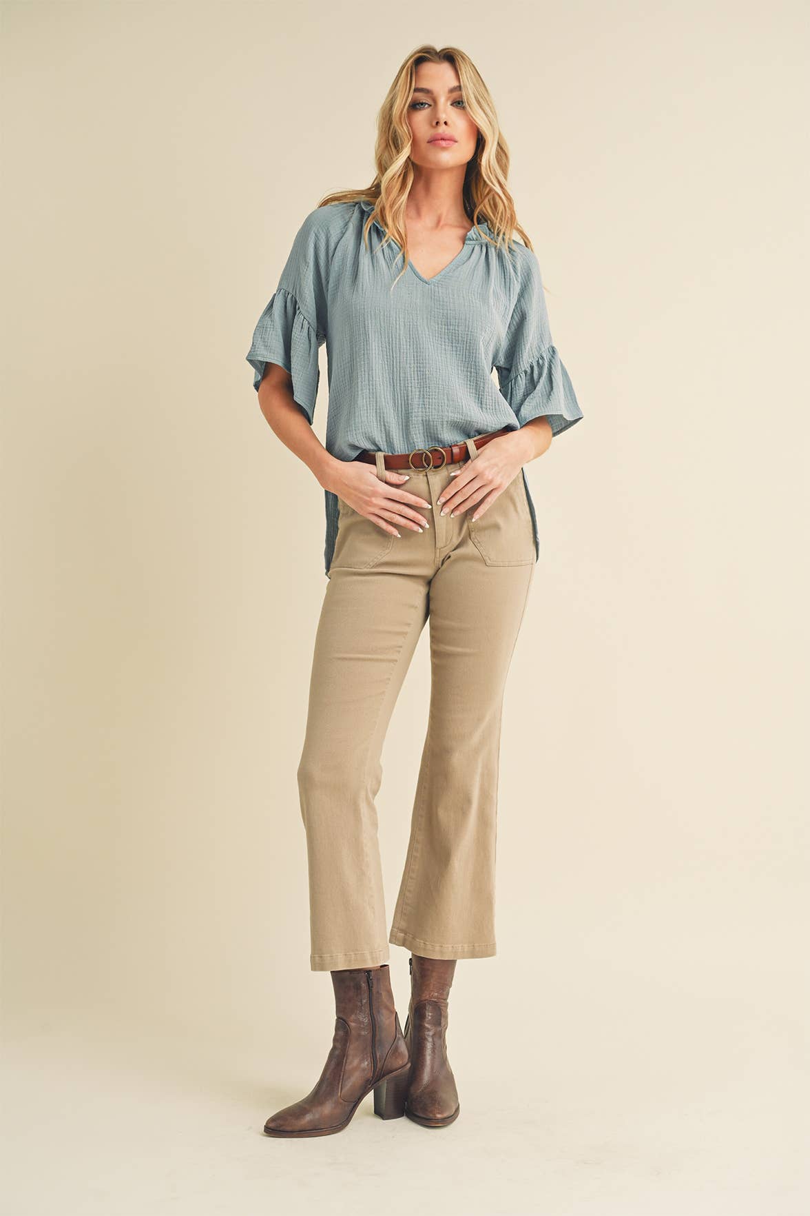 AEMI + CO - Wholesale Blouse - Women's - 8258DK Tes 3/4 Sleeve Ruffle Top 622