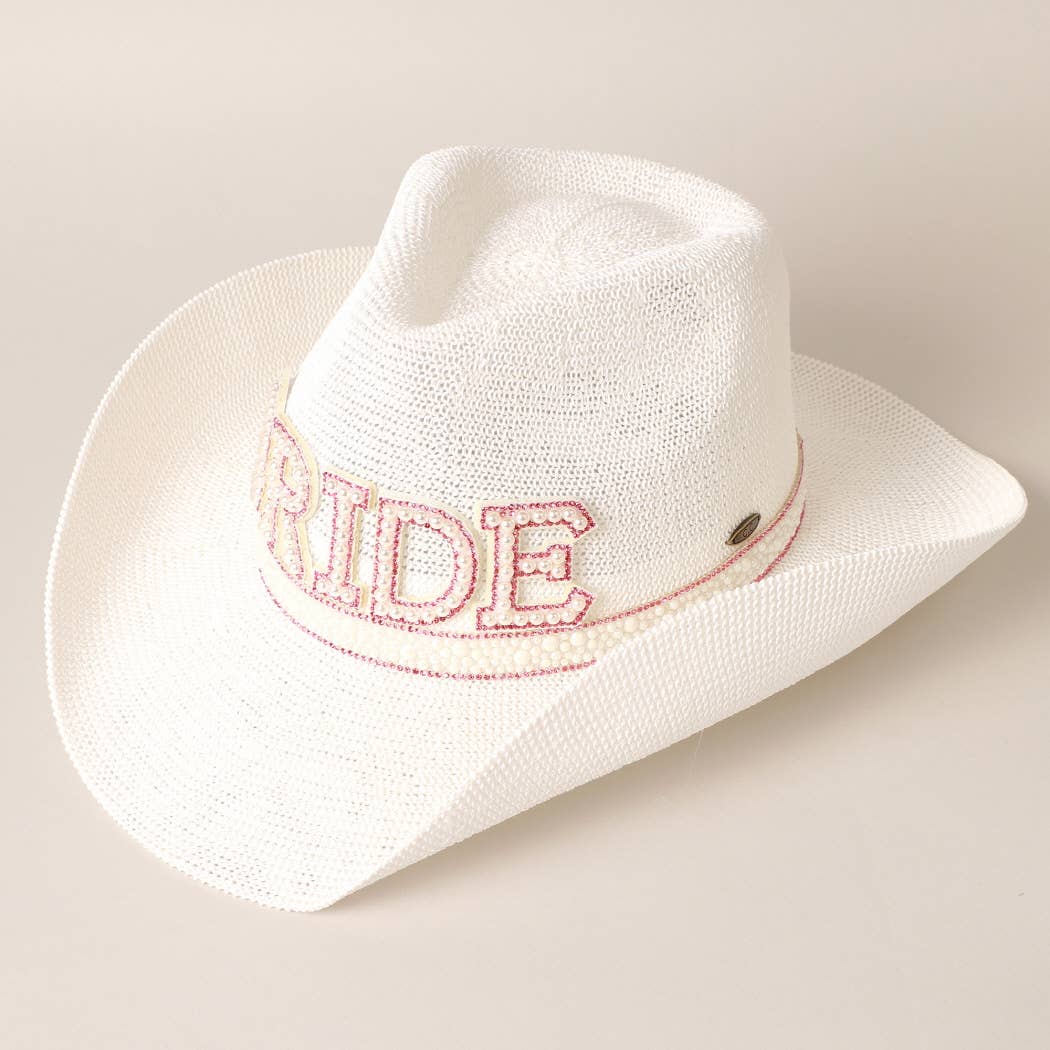Fashion City - Wholesale Cowboy Hat - Women's - BRIDE Cowboy Hat with Pearl and Rhinestones3