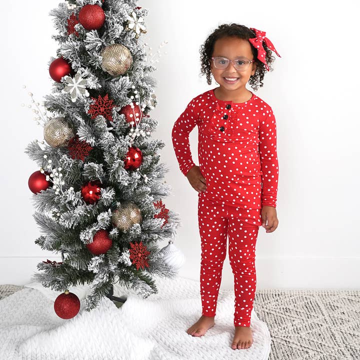 Gigi and Max - Wholesale Sleepwear Set - Kids - Ruby Dot Ruffle Two Piece Christmas Pajamas Holiday Matching4