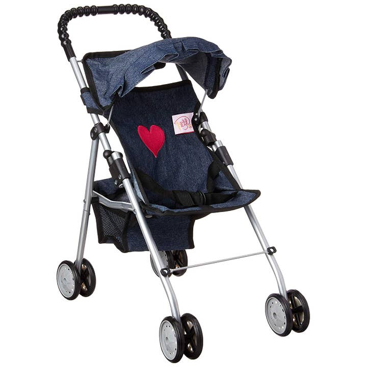 The New York Doll Collection - Wholesale Doll Stroller - Kids - My First Doll Stroller with basket and hood pink hearts