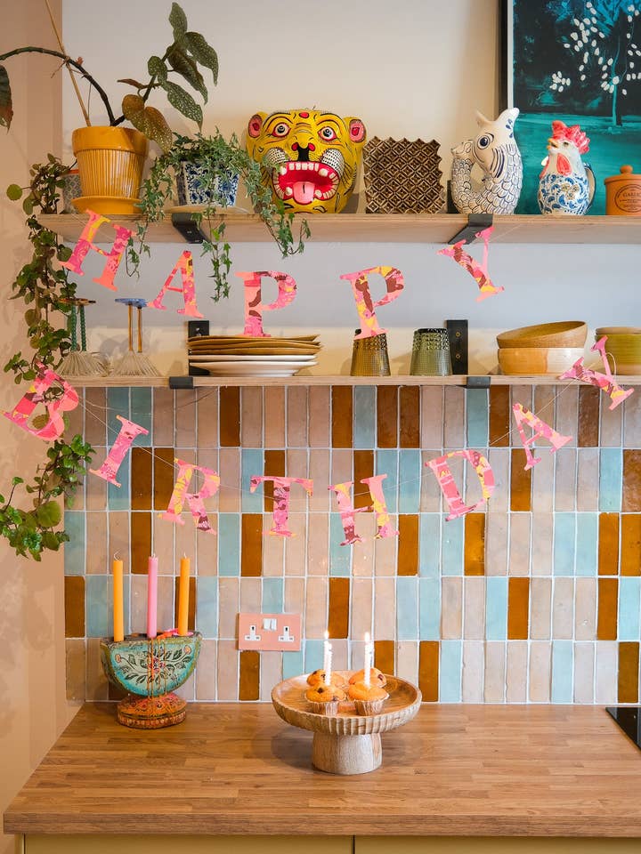 Happy Birthday - Recycled Red Mix Sewn Garland for wholesale by East End Press