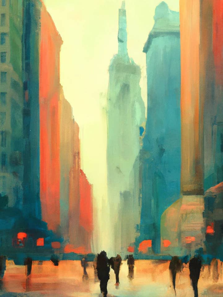 Colorful City in The Evening II Acrylic Painting for wholesale by Keep Calm Collection