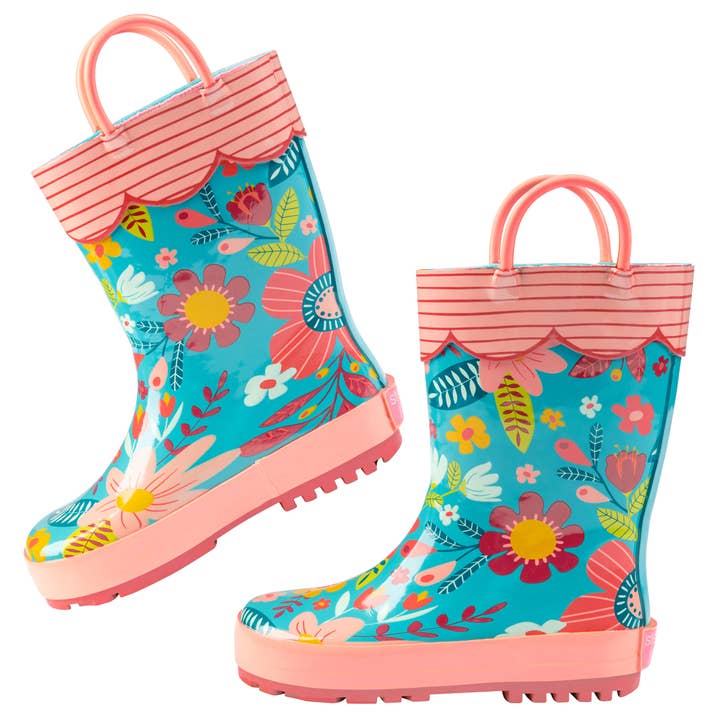 Stephen Joseph Gifts - Wholesale Rain Boots - Kids - Turquoise Floral All Over Print Rain Boots