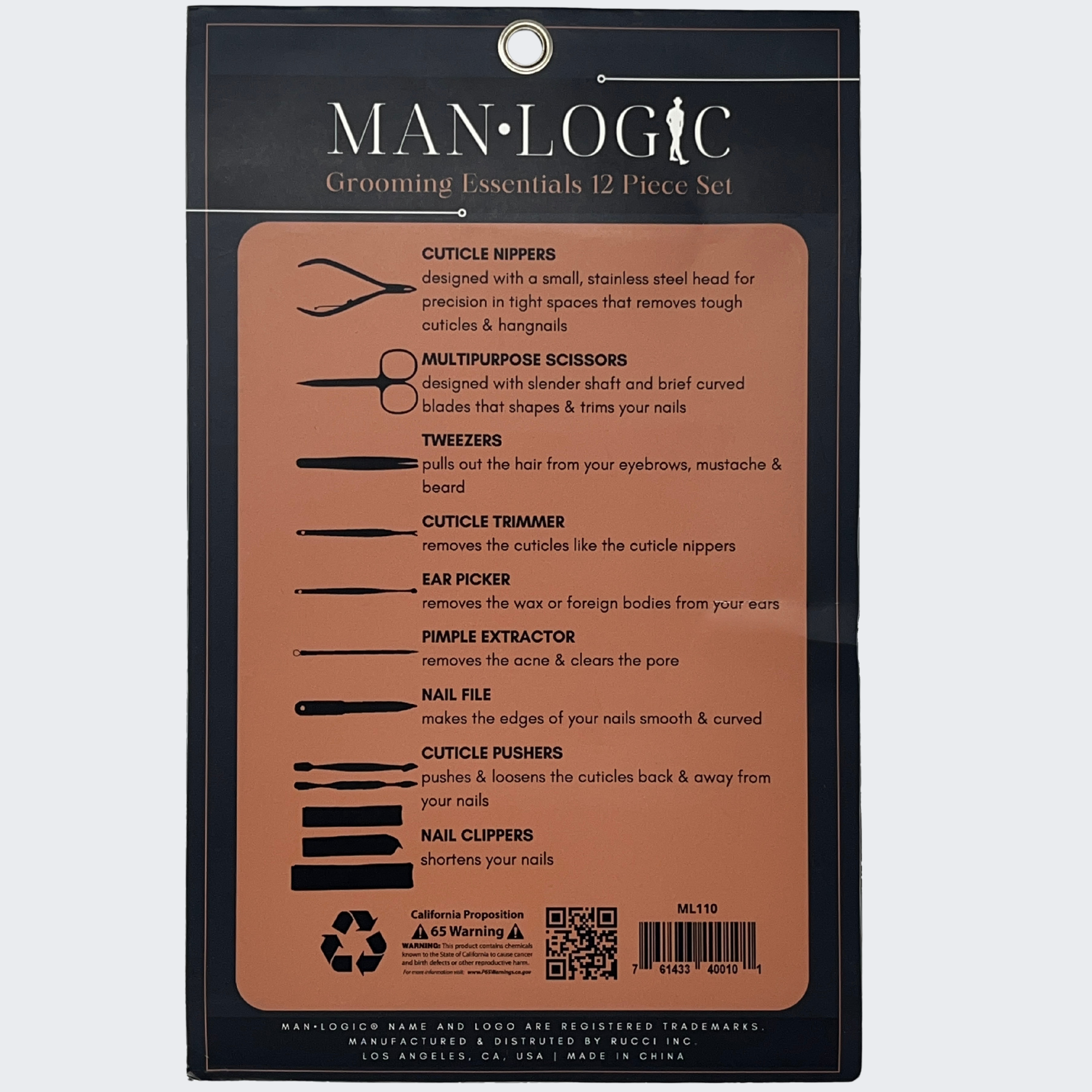 Rucci Professional – wholesale Nailcare set – ML110 MANLOGIC Grooming Essentials 12 Piece Set4