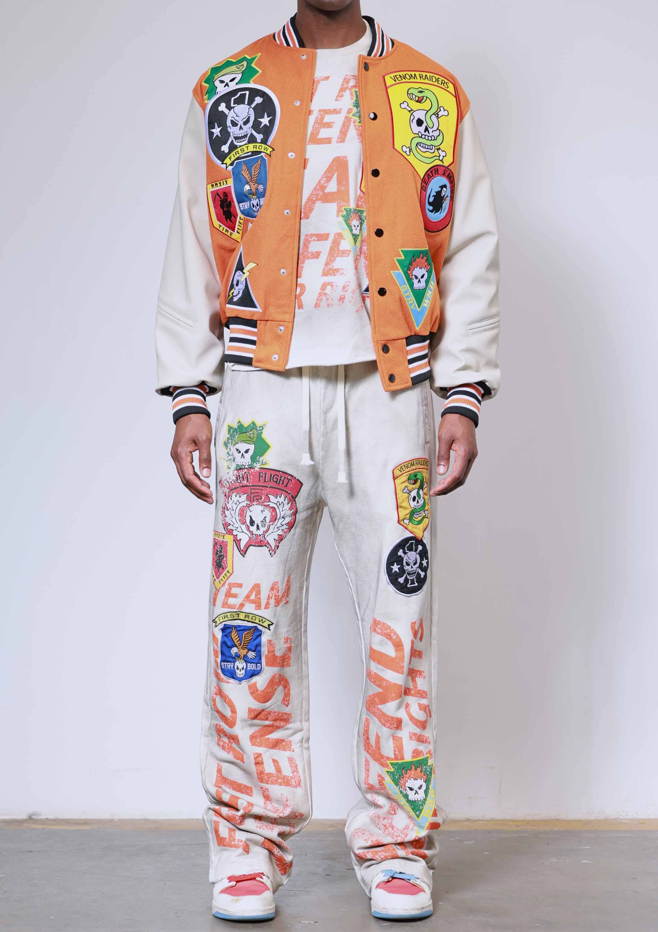 Orange LOGO ALLOVER VARSITY JACKET for wholesale on Faire8