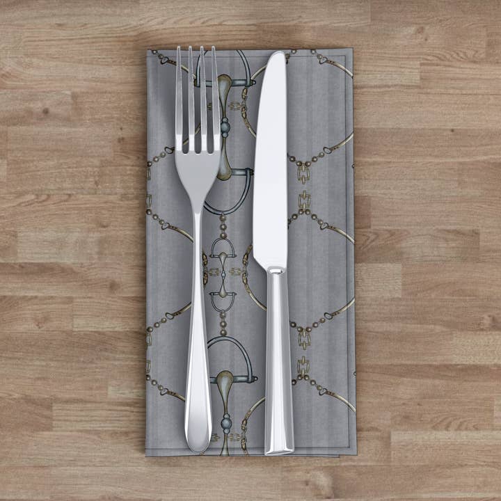 Gray Equestrian Dining Decor Elegant Table Napkin(Set of 4) for wholesale by All Designs Equine
