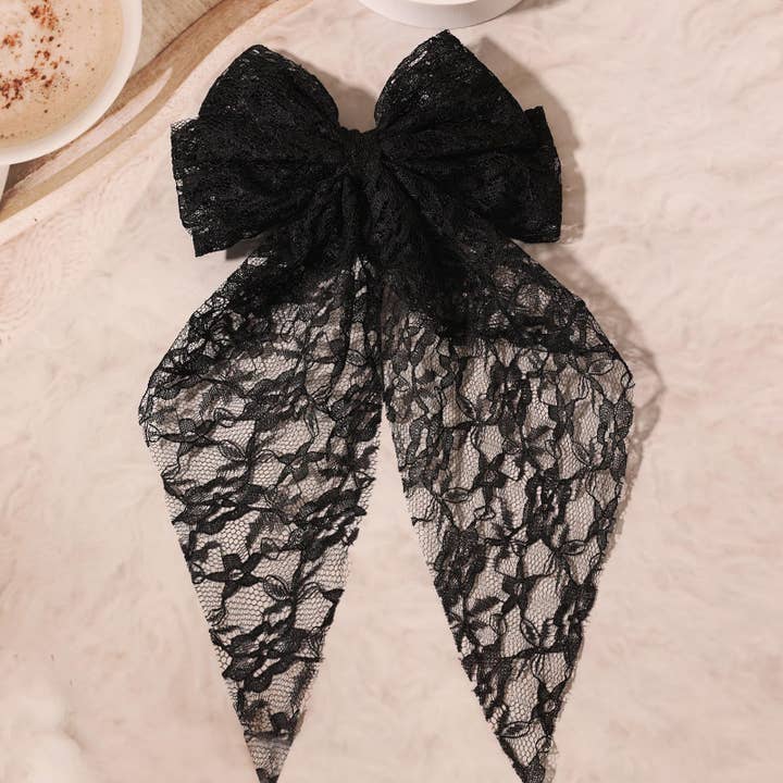 MKS America - Wholesale Hair Clip - Women's - Almond Peach Floral lace ribbon bow large hair clips8