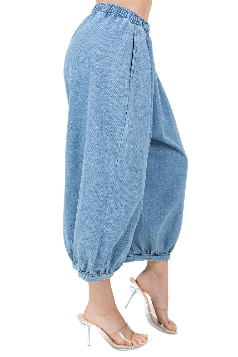 Blu PANTALONI IN DENIM STILE HAREM DA DONNA in vendita all'ingrosso su Faire3