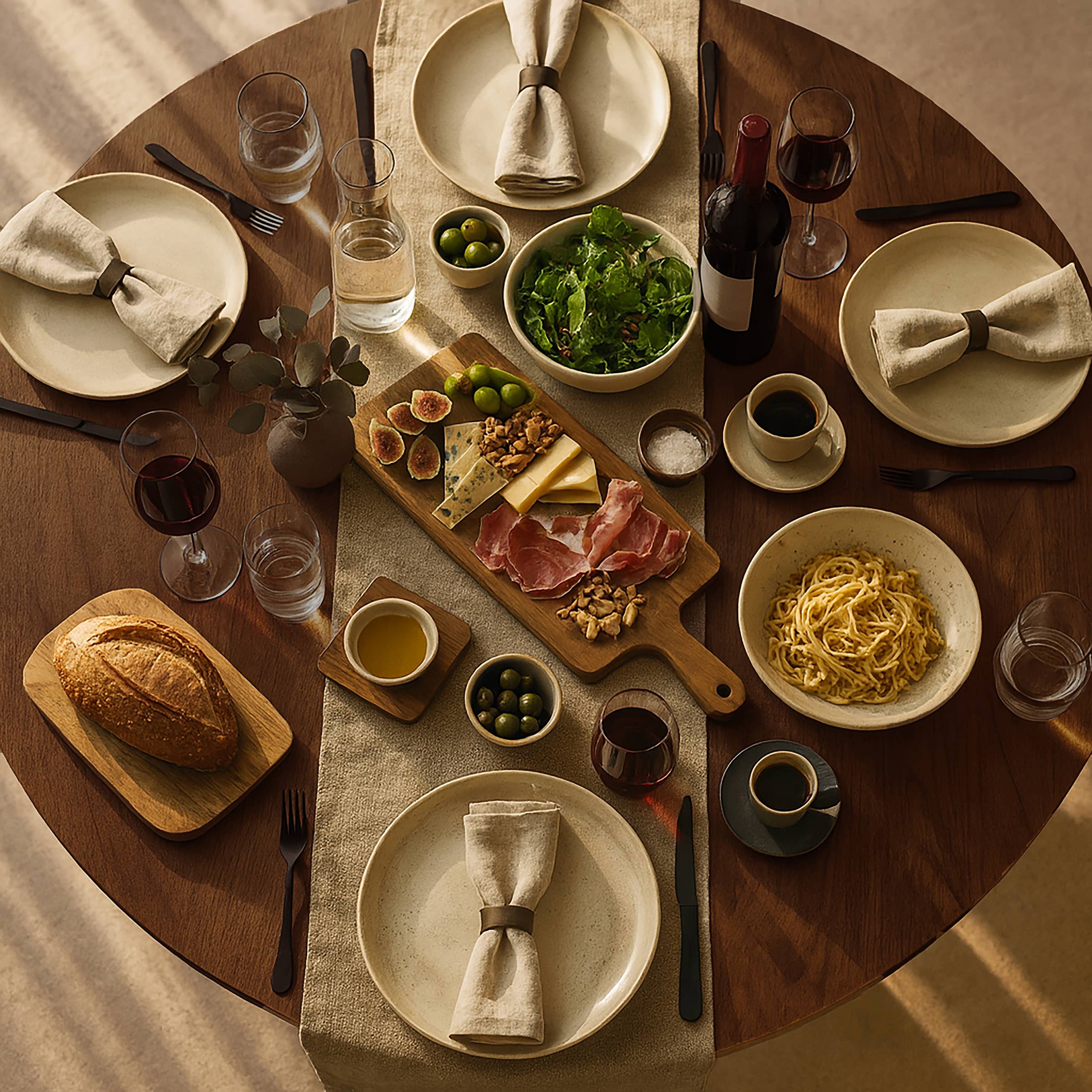 Glamour Home - Wholesale Side Table - Blair Walnut Round Wood Dining Table Starburst Style Base2