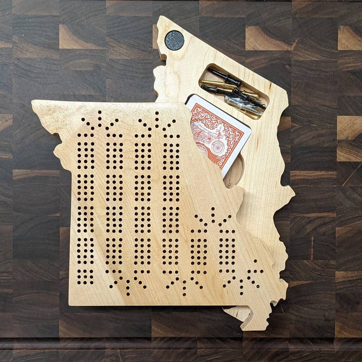 Missouri State MO Travel Cribbage Board, Storage Inside!, Includes Cards and Pegs! for wholesale by Arts and Craftsmanship