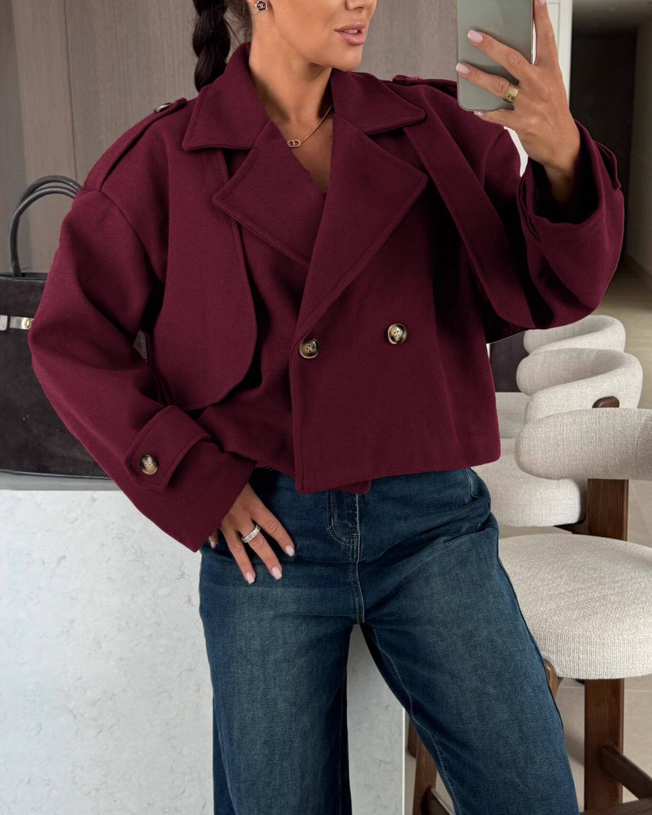 Rosa Clothing - Wholesale Jacket - Women's - Chic Cropped Double Breasted Trench Coat2