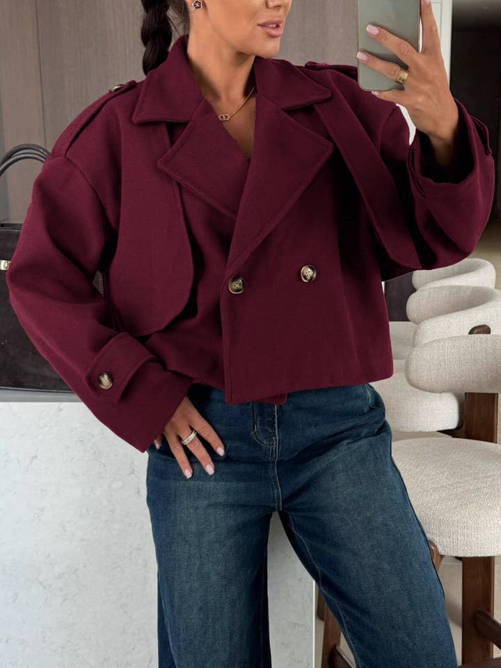 Rosa Clothing - Wholesale Jacket - Women's - Chic Cropped Double Breasted Trench Coat2