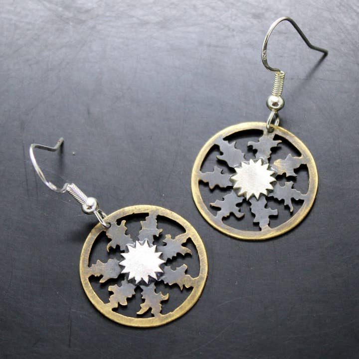 Eguzkilore earrings in brass and 925 silver for wholesale by Plataica