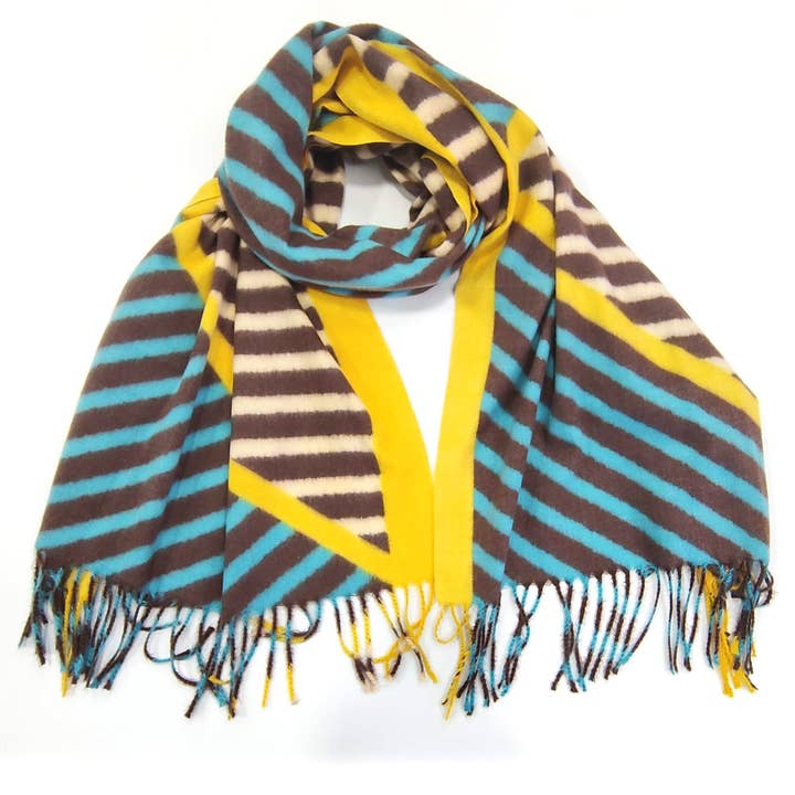 Edson - Angle Lines Thick Scarf - Turquoise (70x180cm) for wholesale by Black Ginger