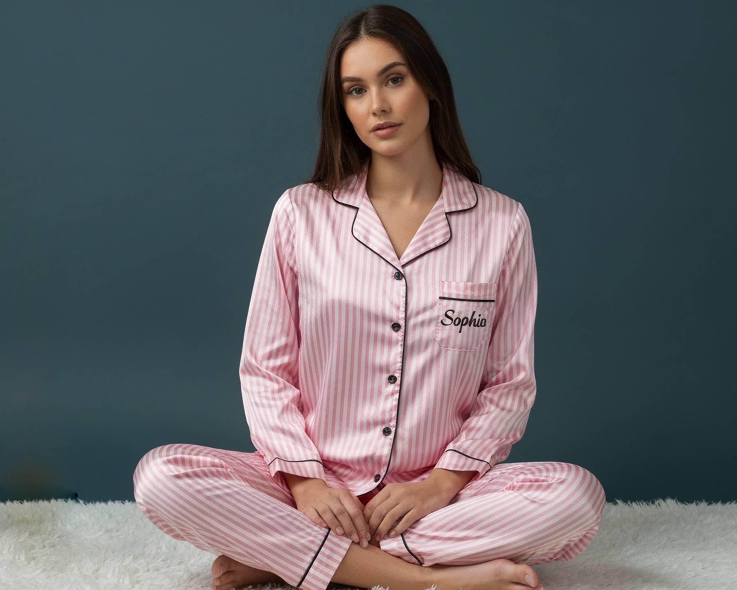 The Blissful - Wholesale Sleepwear Set - Women's - Customized Women's Pink Striped Full Pajama Set 2