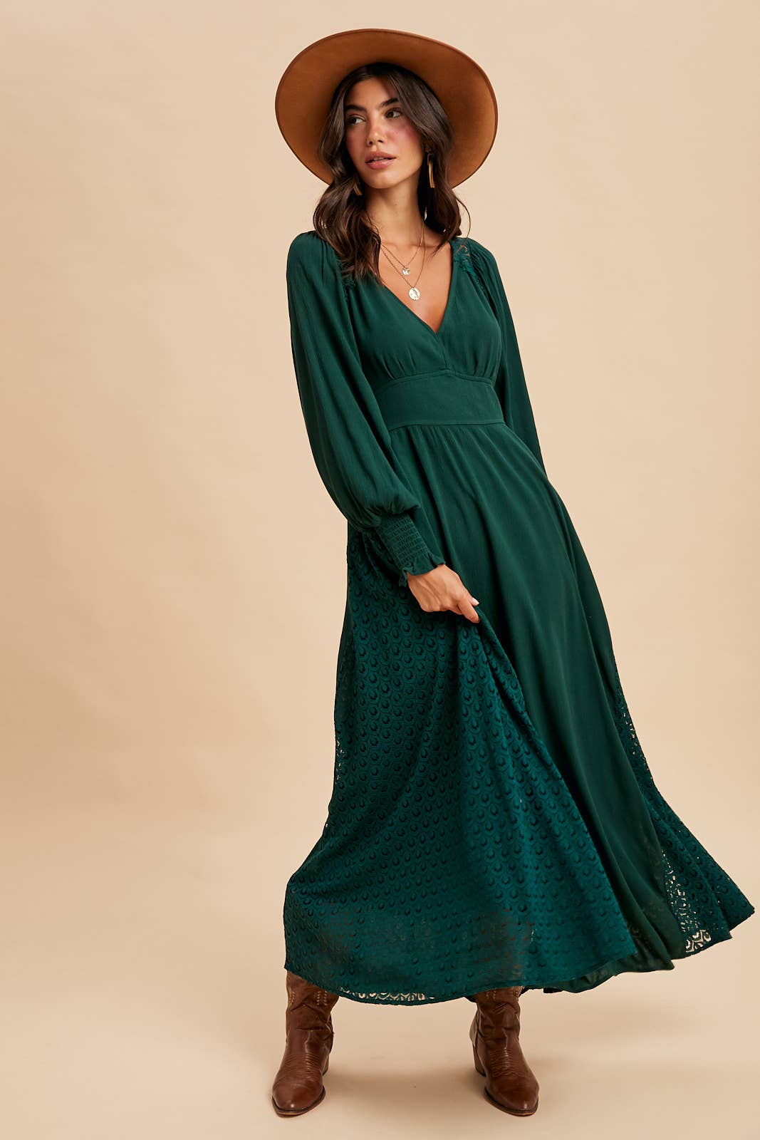 In Loom - Wholesale Dress - Women's - LACE PANEL V NECK MAXI DRESS4